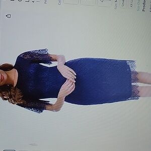MSLG dress Navy elegant floral lace round neck short sl cocktail wedding XXL New